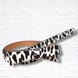 Kate Spade White Leather Leopard Print Bow Buckle Belt Size L NWT
